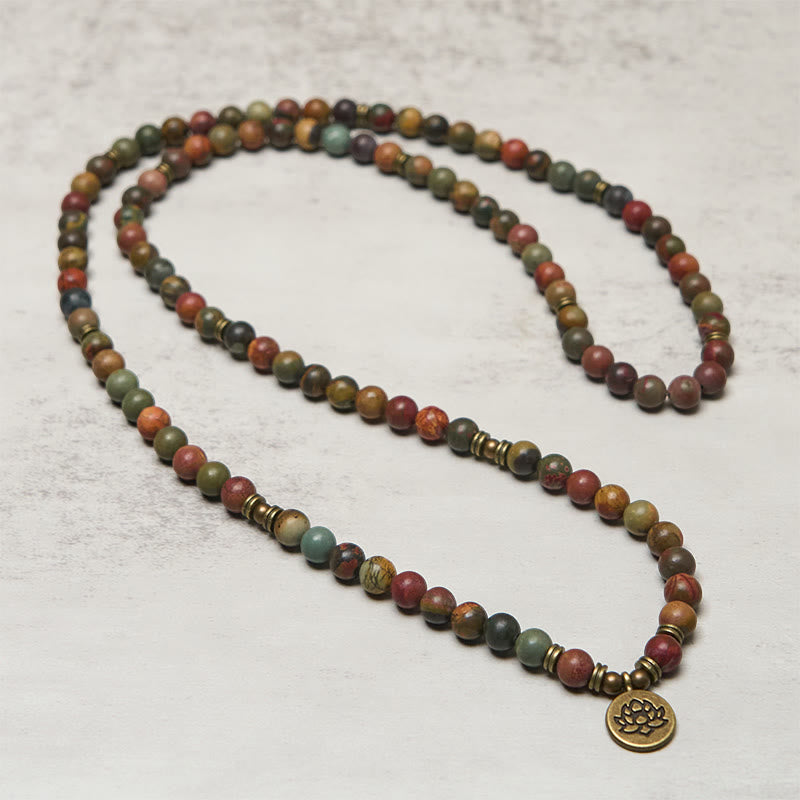 Mala Armband Picasso Jaspis Lotus Anhänger Energie Schutz natürliche Steine
