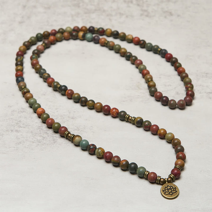 Mala Armband Picasso Jaspis Lotus Anhänger Energie Schutz natürliche Steine