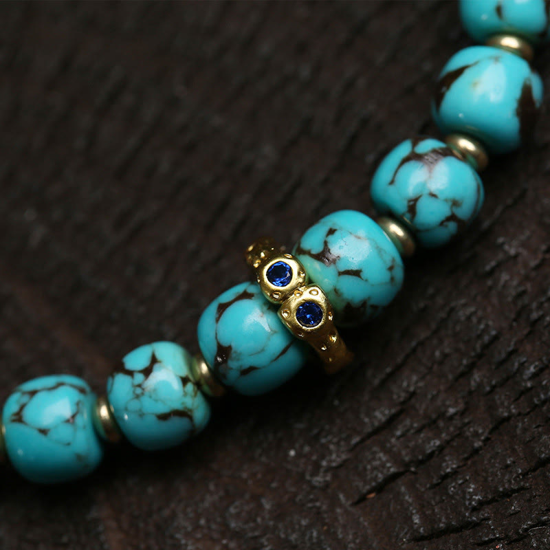 Armband Türkis Fu-Zeichen Schutz Perlen Gold Saphir blau Handgelenk Schmuck