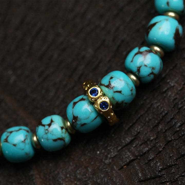 Armband Türkis Fu-Zeichen Schutz Perlen Gold Saphir blau Handgelenk Schmuck