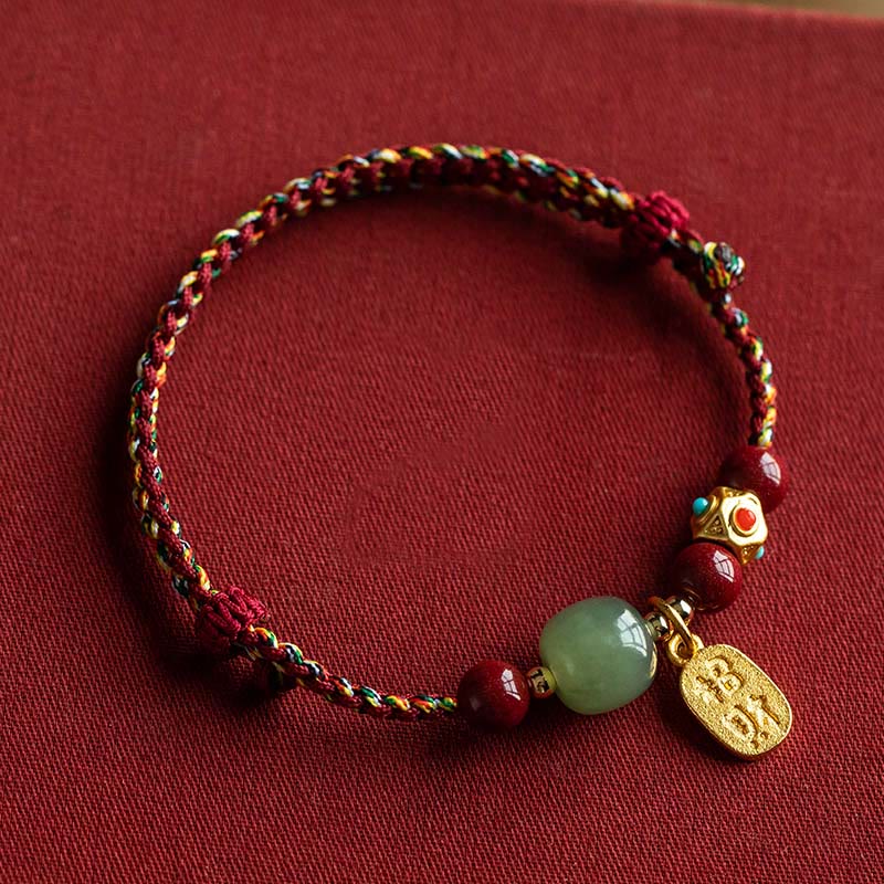 Armband Weiße Jade Cyan Jade – Glück & Wohlstand Five-Colored String&Hetian Cyan Jade