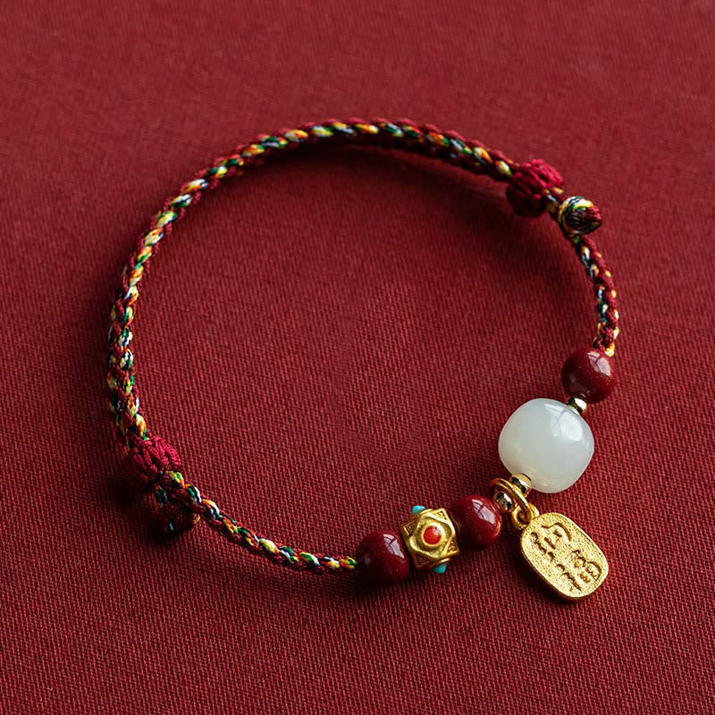 Armband Weiße Jade Cyan Jade – Glück & Wohlstand Five-Colored String&Hetian White Jade