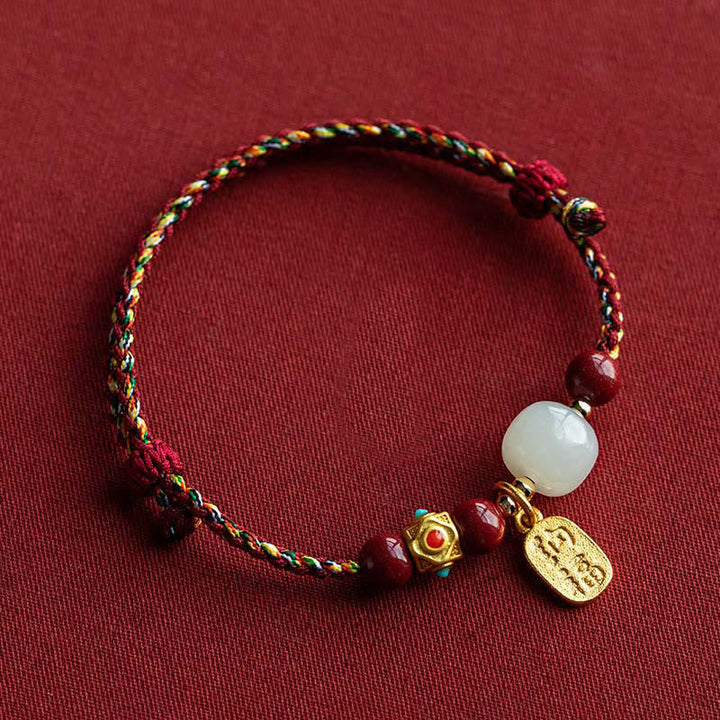 Armband Weiße Jade Cyan Jade – Glück & Wohlstand Five-Colored String&Hetian White Jade