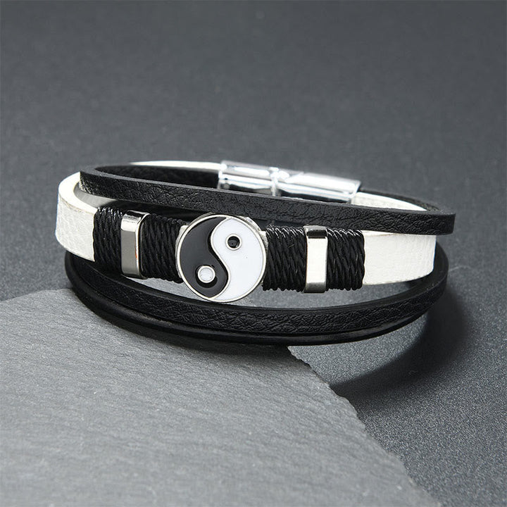 Armband Yin Yang – Balance Harmonie White Leather(Wrist Circumference: 18-19cm)