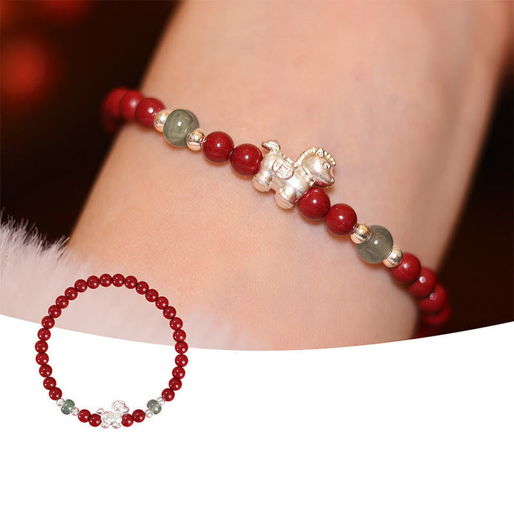 Armband Zinnober Jade Pferd Silber rote Perlen Handgelenk Glück Schutz