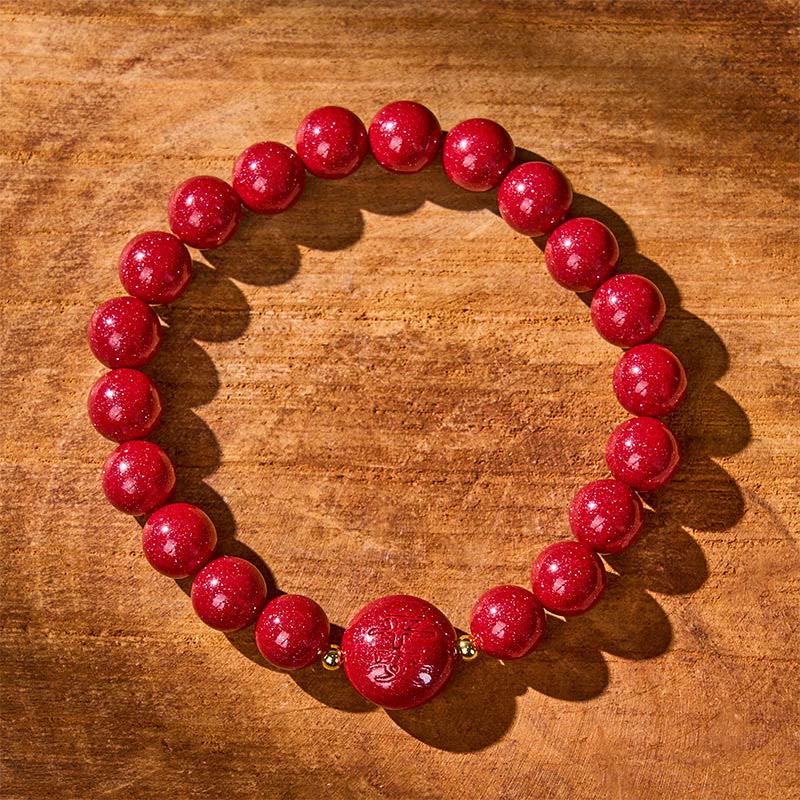 Armband Zinnober Chinesisches Tierkreis Frieden Segen rote Perlen Holz