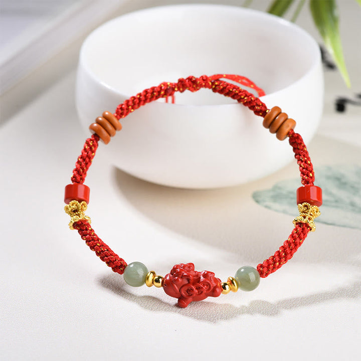 Armband Zinnober Hetian-Jade Rotes Band Pixiu geflochten Schutz Glück Handgelenk