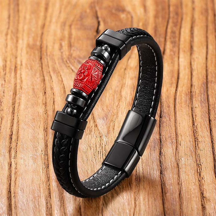 Armband Zinnober Fu-Zeichen Leder – Segen Carved Flower