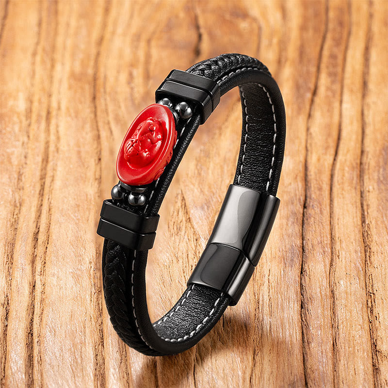 Armband Zinnober Fu-Zeichen Leder – Segen Ingot&Fu Character