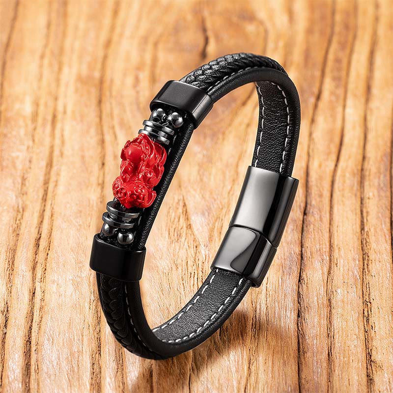 Armband Zinnober Fu-Zeichen Leder – Segen Pixiu