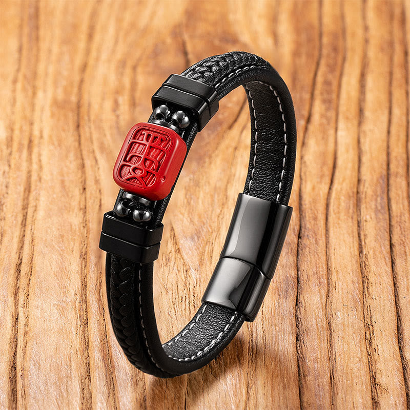 Armband Zinnober Fu-Zeichen Leder – Segen Safe Character