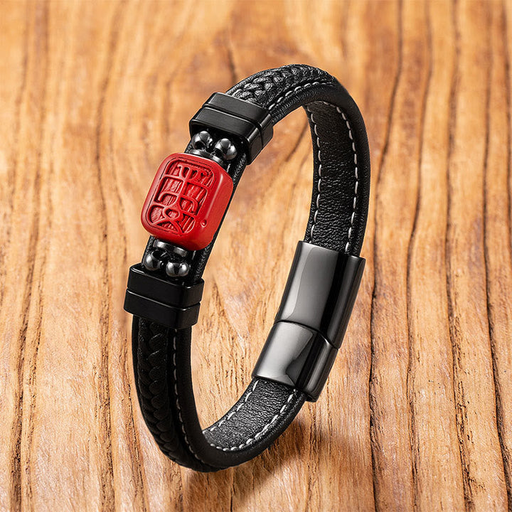 Armband Zinnober Fu-Zeichen Leder – Segen Safe Character