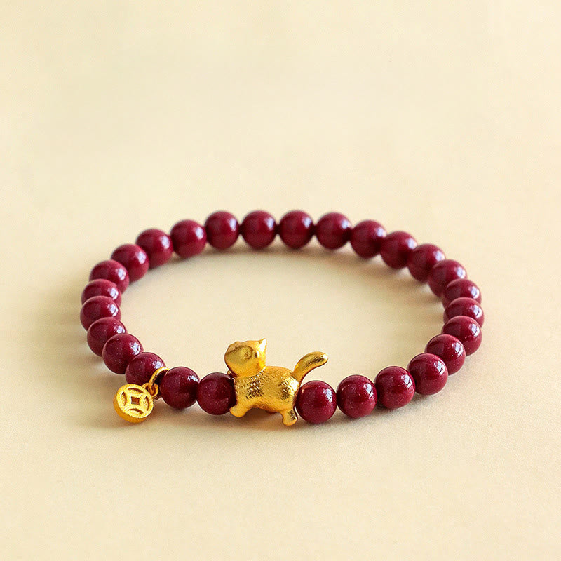 Armband Zinnober Granat Katze – Schutz & Glück Cinnabar(Wrist Circumference: 13-15cm)