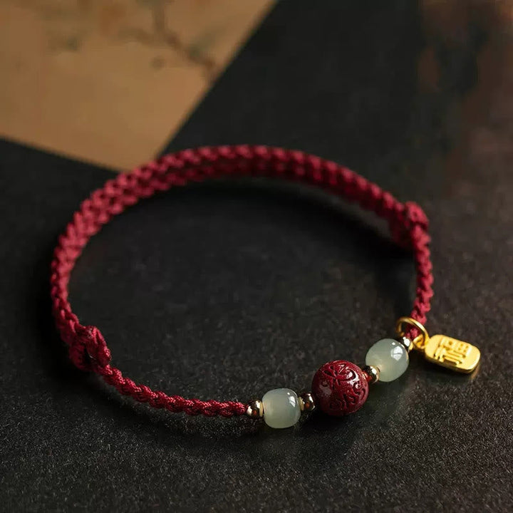 Armband Zinnober Jade Om Mani Padme Hum – Wohlstand