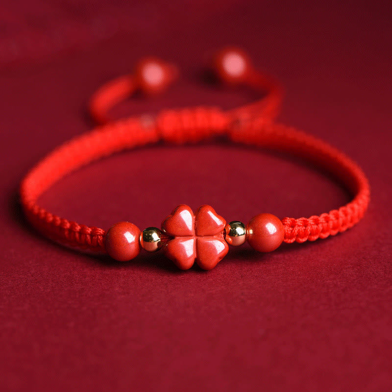 Armband Zinnober Kleeblatt – Liebe & Segen – Energie Red Cinnabar