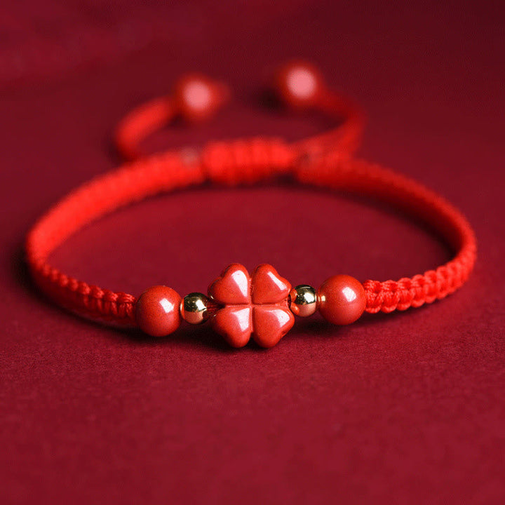Armband Zinnober Kleeblatt – Liebe & Segen – Energie Red Cinnabar