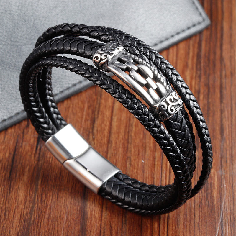 Schwarzes Leder Armband Chain Link Balance mit Metallverschluss