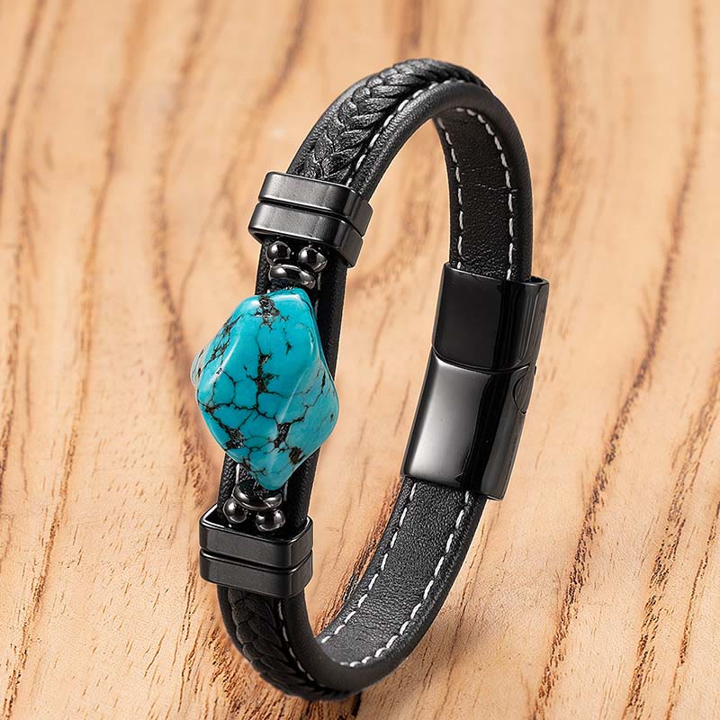 Armband Synthetic Turquoise Geflochten Leder Bold