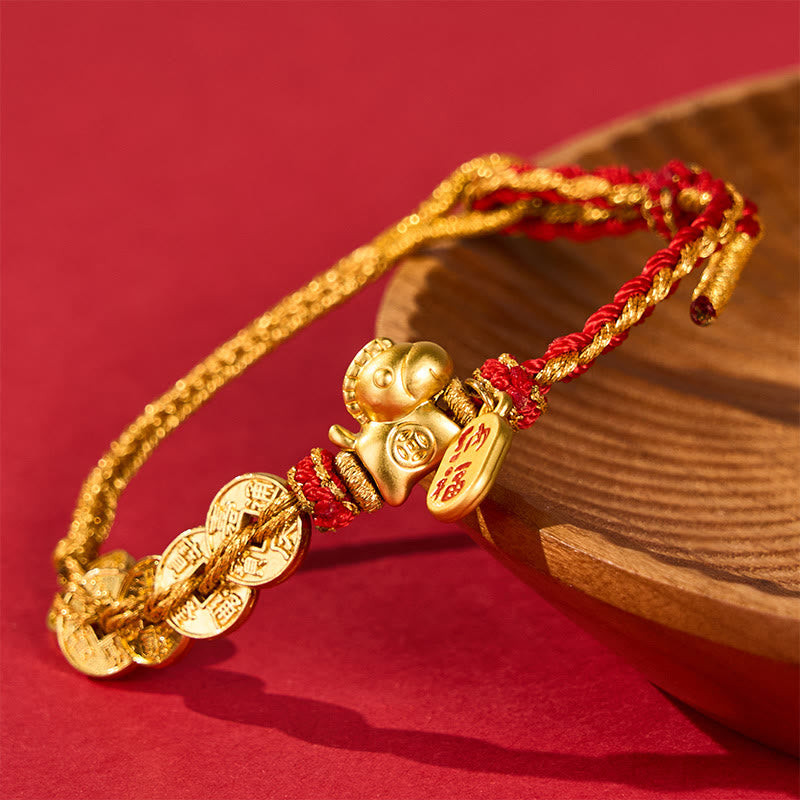 Armband Jahr Des Pferdes Rot Glück Energie goldenes Pferd Münzen Handgelenk