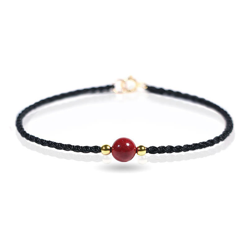 Armband Zinnober Rotes Band geflochten mit goldener Perle Glück Schutz Handgelenk