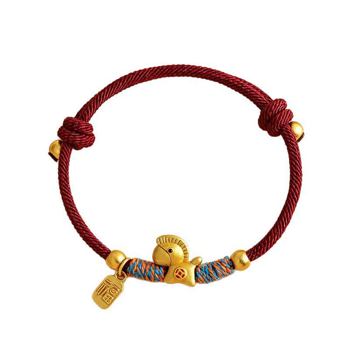 Armband 925 Silber Fu-Zeichen Jahr Des Pferdes rotes Seil Glücksbringer