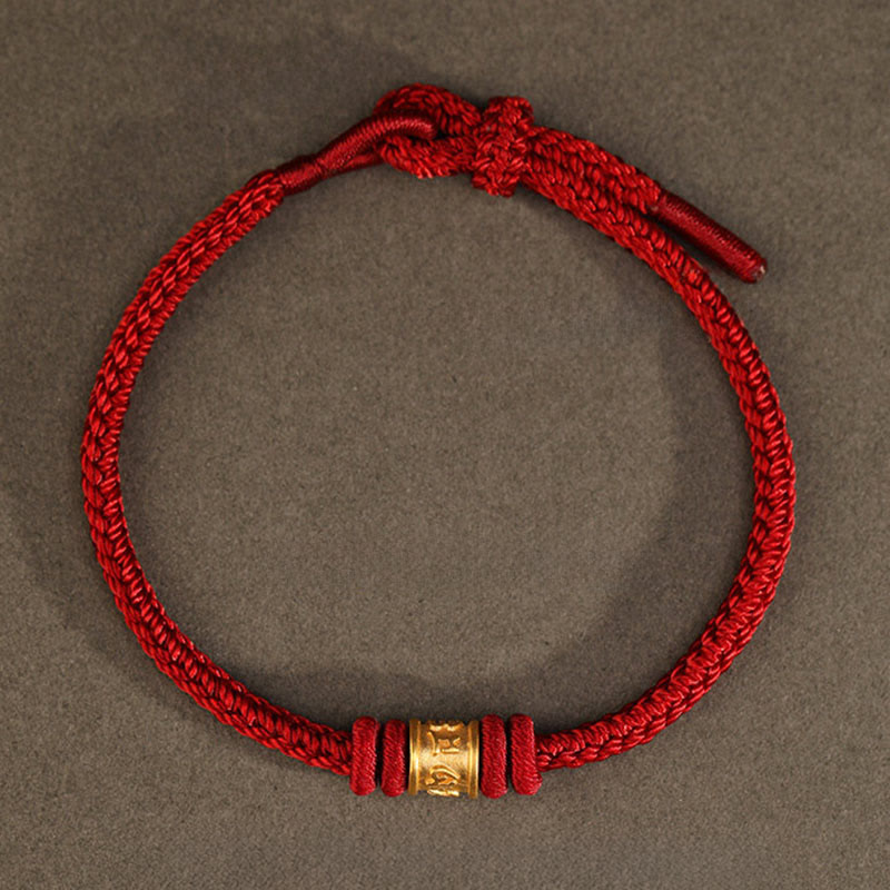 Armband Om Mani Padme Hum rote Kordel goldene Perle Schutz Glück Balance