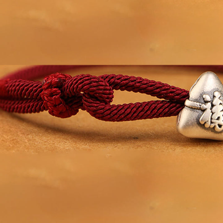 Armband 925 Silber Fu-Zeichen Zongzi rotes Seil geknotet Glücksbringer