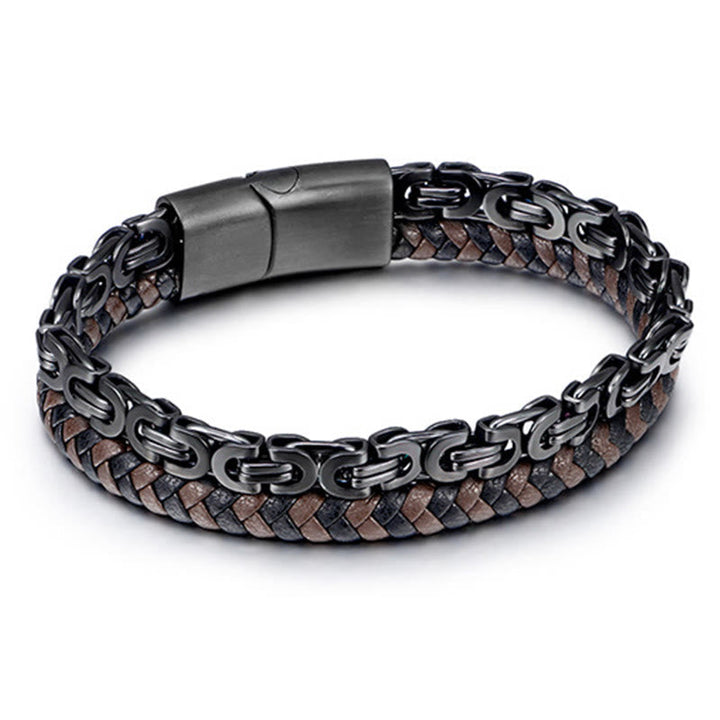Armband Leder Link Chain Balance geflochten schwarz braun Edelstahl Magnetverschluss Herren