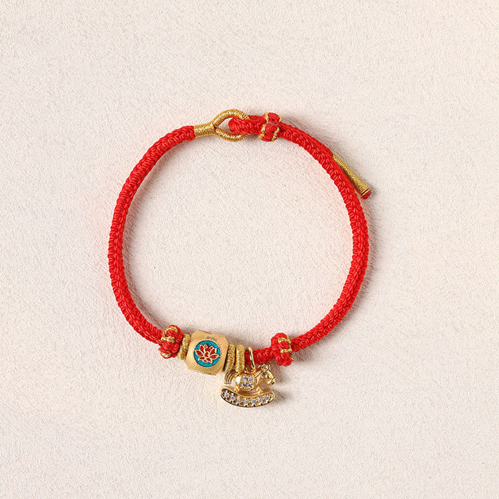 Rotes Armband Kupfer Fu-Zeichen Pferd Anhänger Glück Schutz Handgelenk