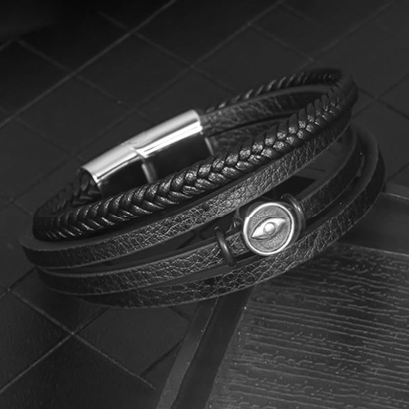Armband Böses Auge Balance Leder geflochten Edelstahl Verschluss Schutz Herren
