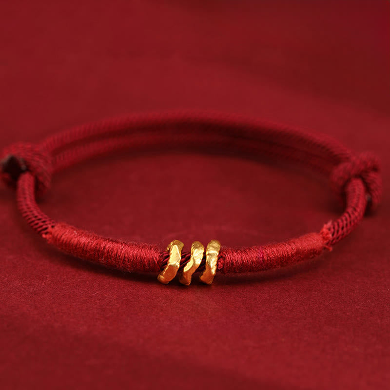 Armband 999 Gold Geflochten Rot Glück Handgelenk Schutz Spirale Detail