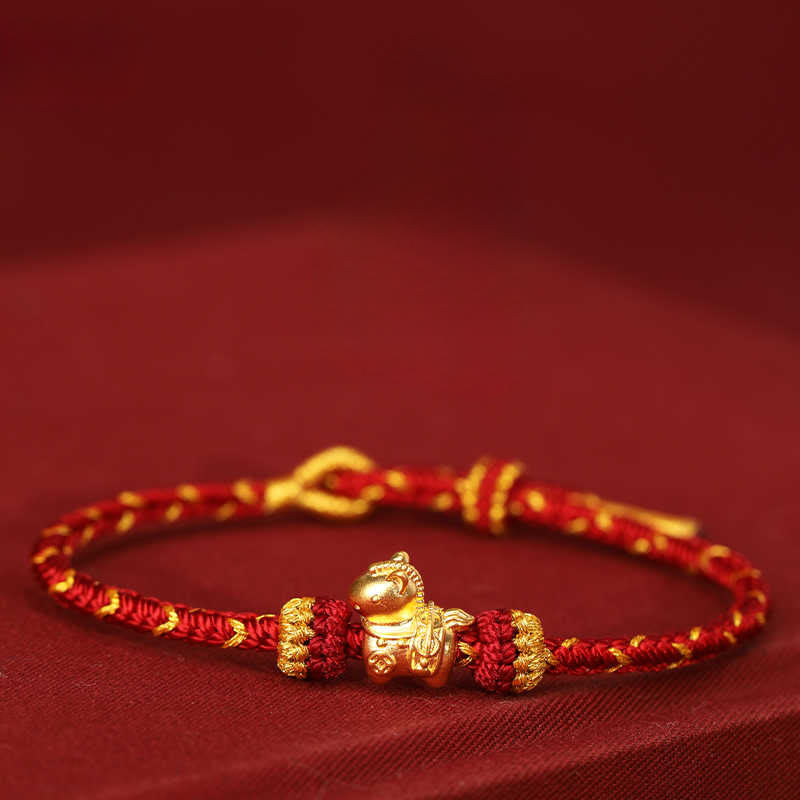Armband 999 Gold Jahr Des Glück Energie rot geflochten Tierkreis Anhänger