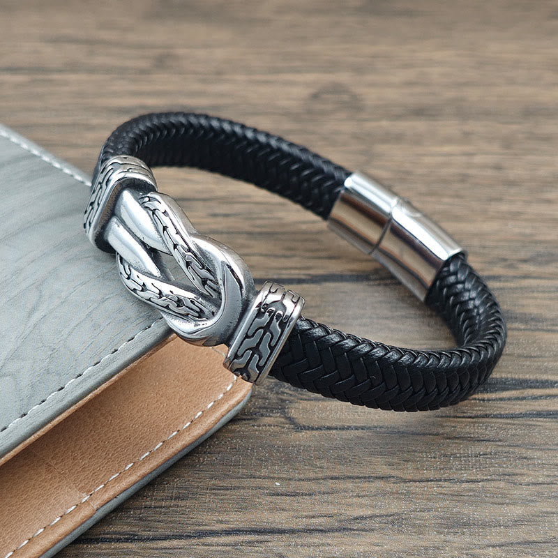 Armband Leder Knot Braided – Balance schwarz geflochten Edelstahl Knoten Herren