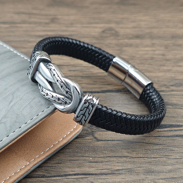 Armband Leder Knot Braided – Balance schwarz geflochten Edelstahl Knoten Herren