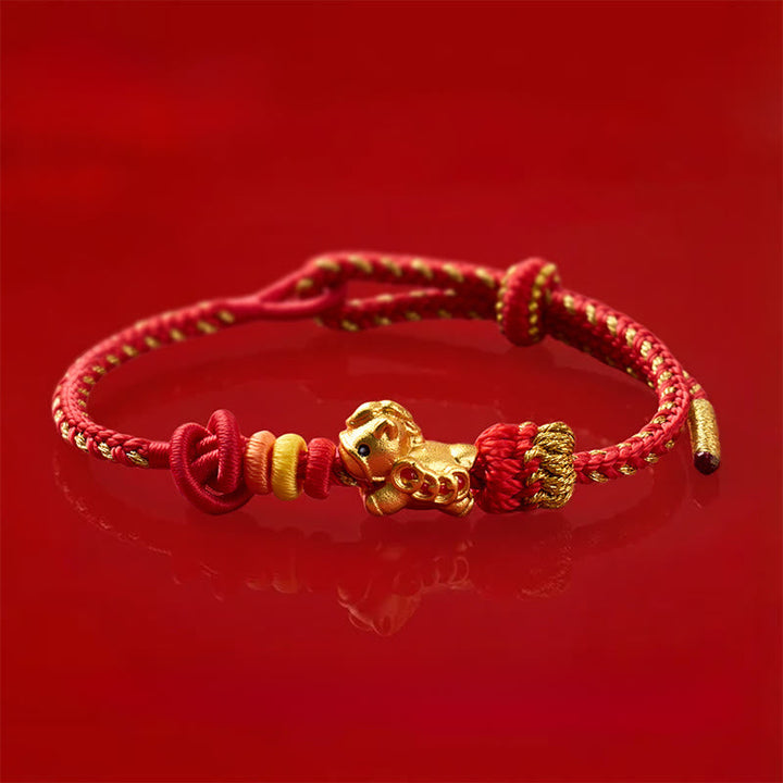 Armband Jahr Des Pferdes Rot – Energie geflochten mit goldenem Pferd Anhänger
