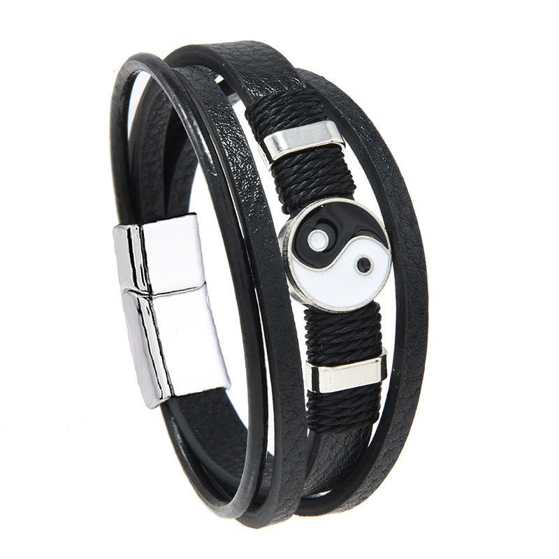 Armband Yin Yang Balance Harmonie Leder schwarz Magnetverschluss Schmuck