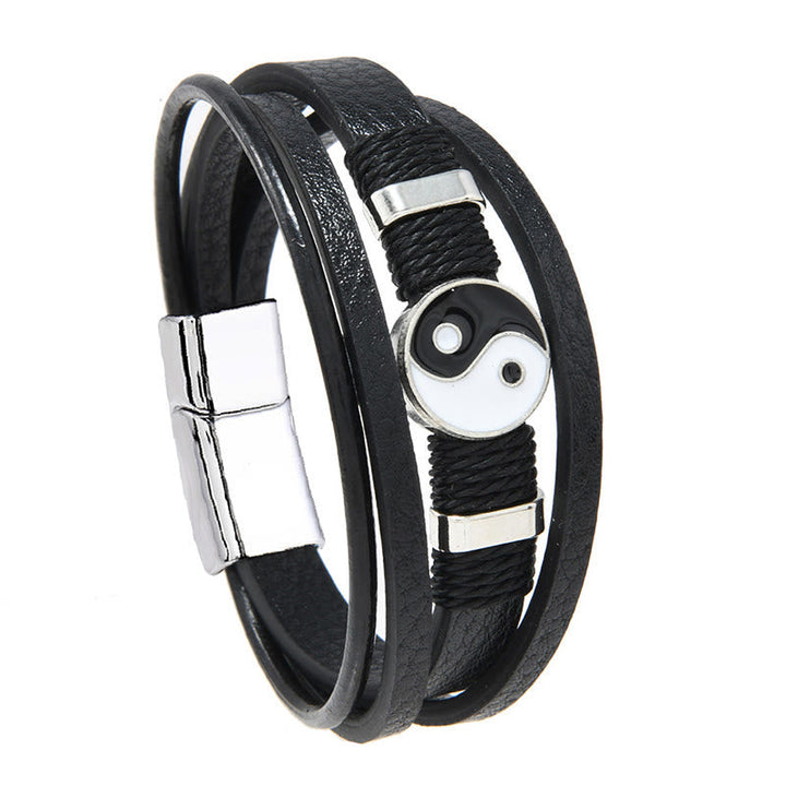 Armband Yin Yang Balance Harmonie Leder schwarz Magnetverschluss Schmuck