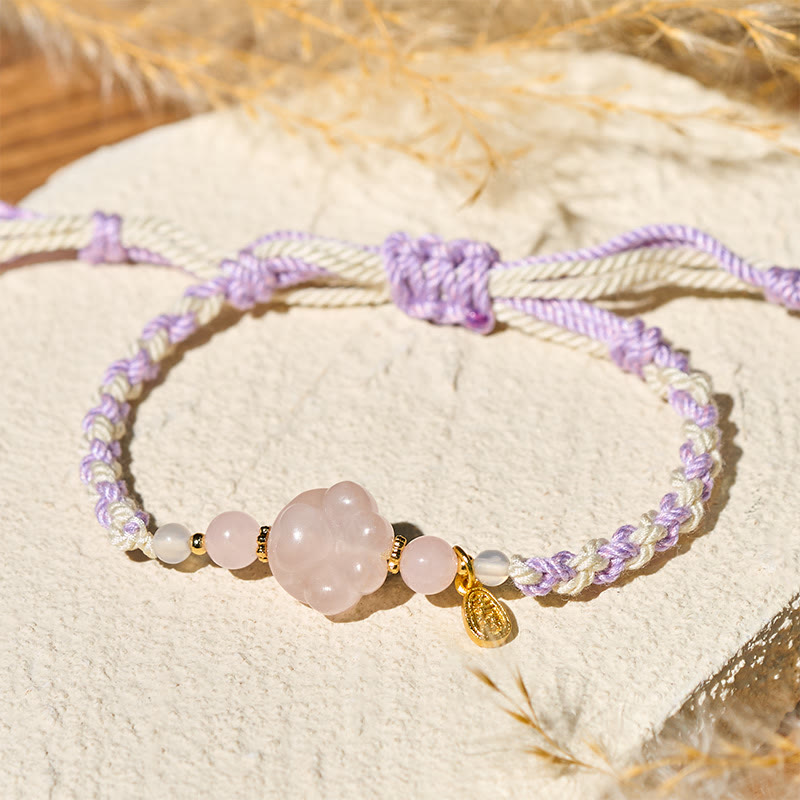 Armband Kristall Katze Liebe Wärme Rosenquarz geflochten lila weiß Handgelenk