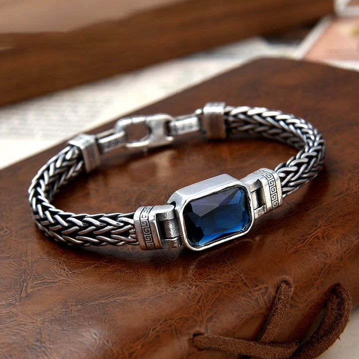 Armband Drachen – Heilung & Wohlstand Silber blauer Stein Lederbuch