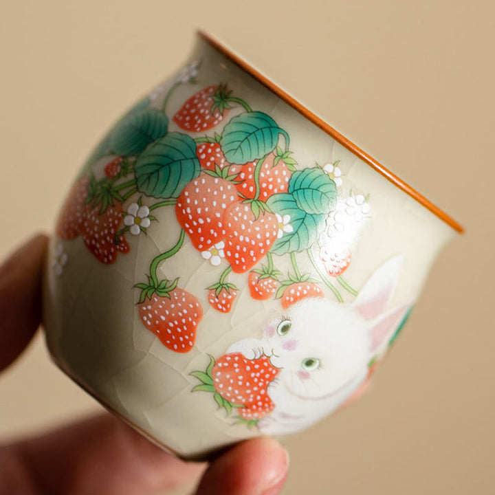 Ausgefallene Teetassen Erdbeere Hase Keramik Gaiwan