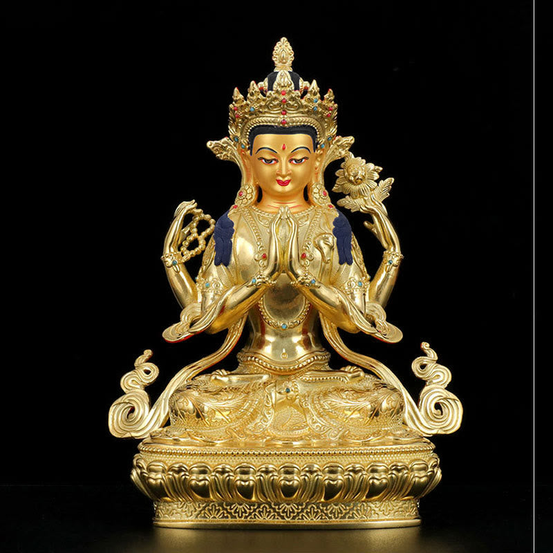 Avalokiteshvara Chenrezig Kupfer Gold Glücksbringer