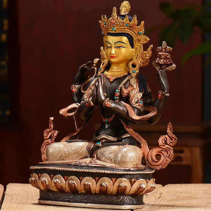 Avalokiteshvara Chenrezig Vierarmig Kupfer Deko