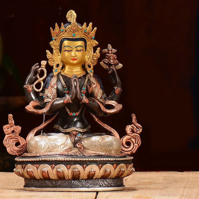 Avalokiteshvara Chenrezig Vierarmig Kupfer Geschenk