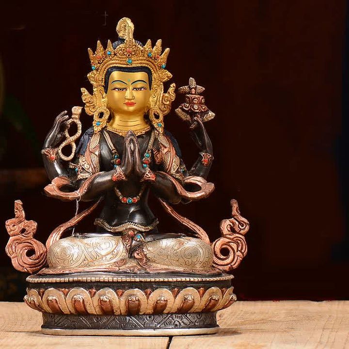 Avalokiteshvara Chenrezig Vierarmig Kupfer Geschenk