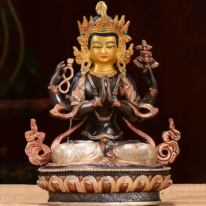 Avalokiteshvara Chenrezig Vierarmig Kupfer Glücksbringer