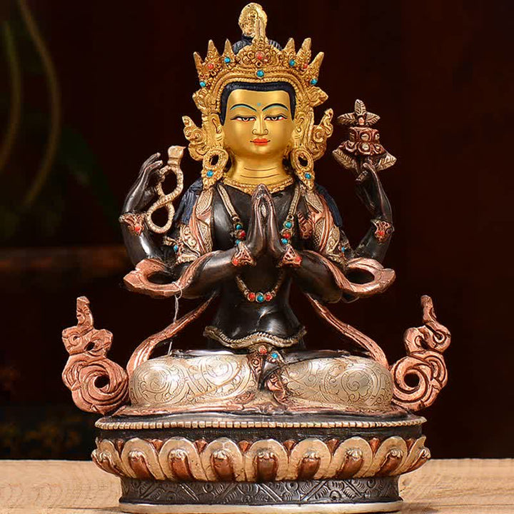 Avalokiteshvara Chenrezig Vierarmig Kupfer Glücksbringer