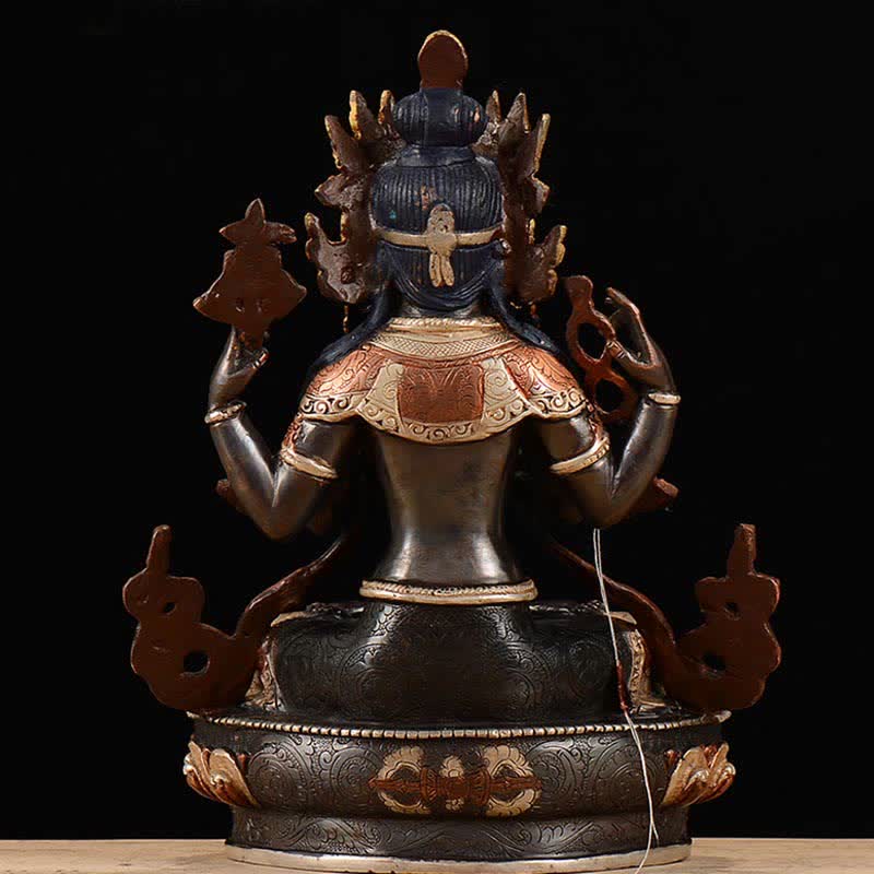 Avalokiteshvara Chenrezig Vierarmig Kupfer Statue