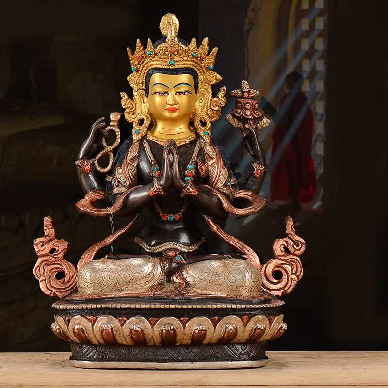 Avalokiteshvara Chenrezig Vierarmig Kupfer