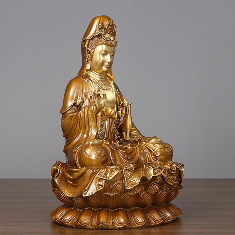 Avalokiteshvara Kwan Yin Sitzend Messing Feng Shui