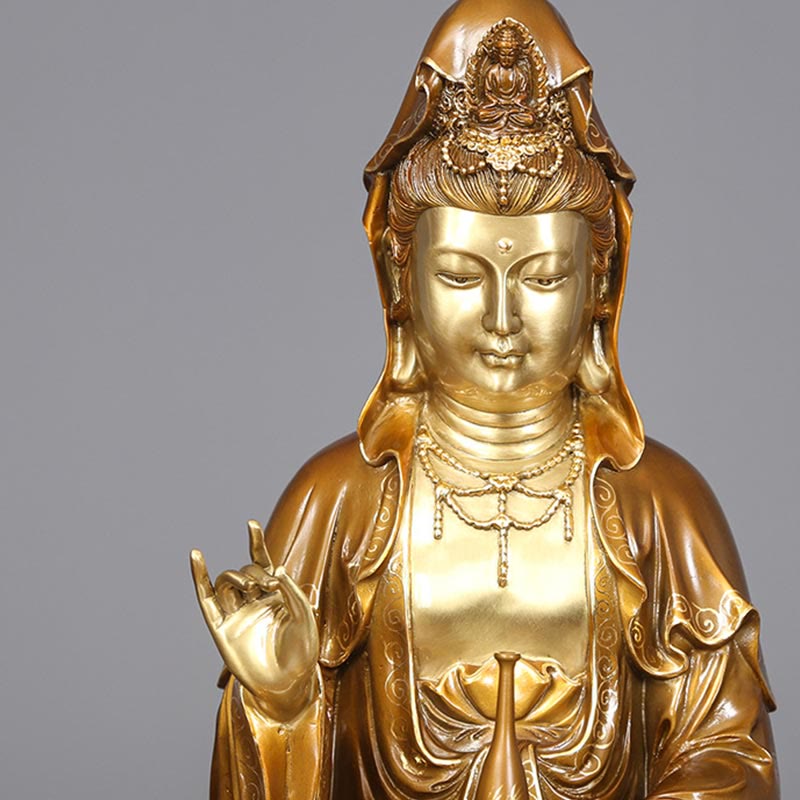 Avalokiteshvara Kwan Yin Sitzend Messing Wohnzimmer